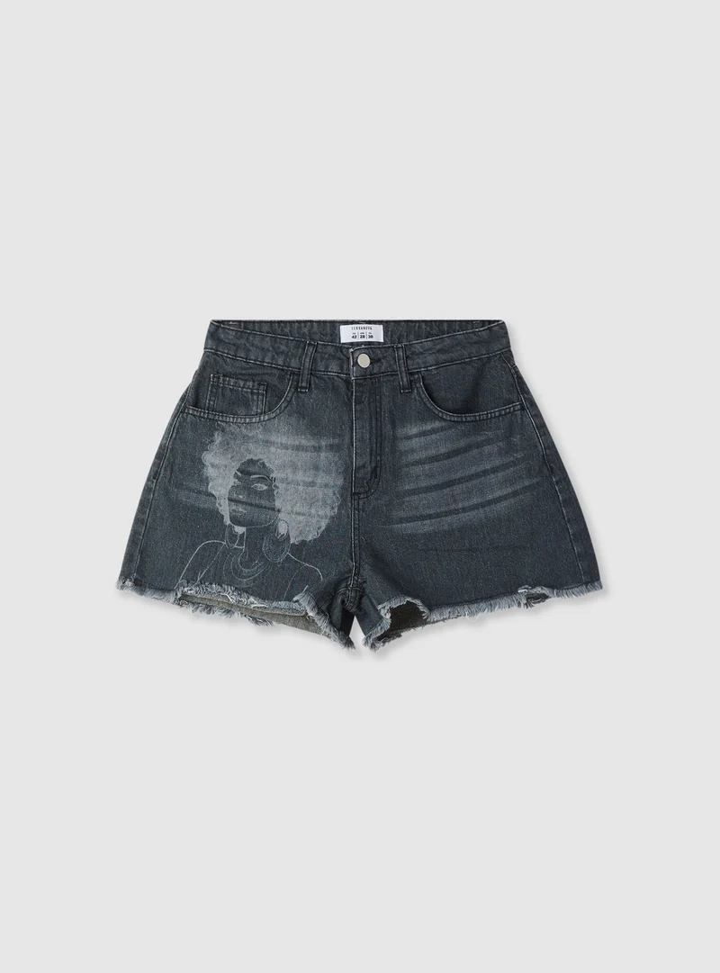 Shorts in denim con stampa
