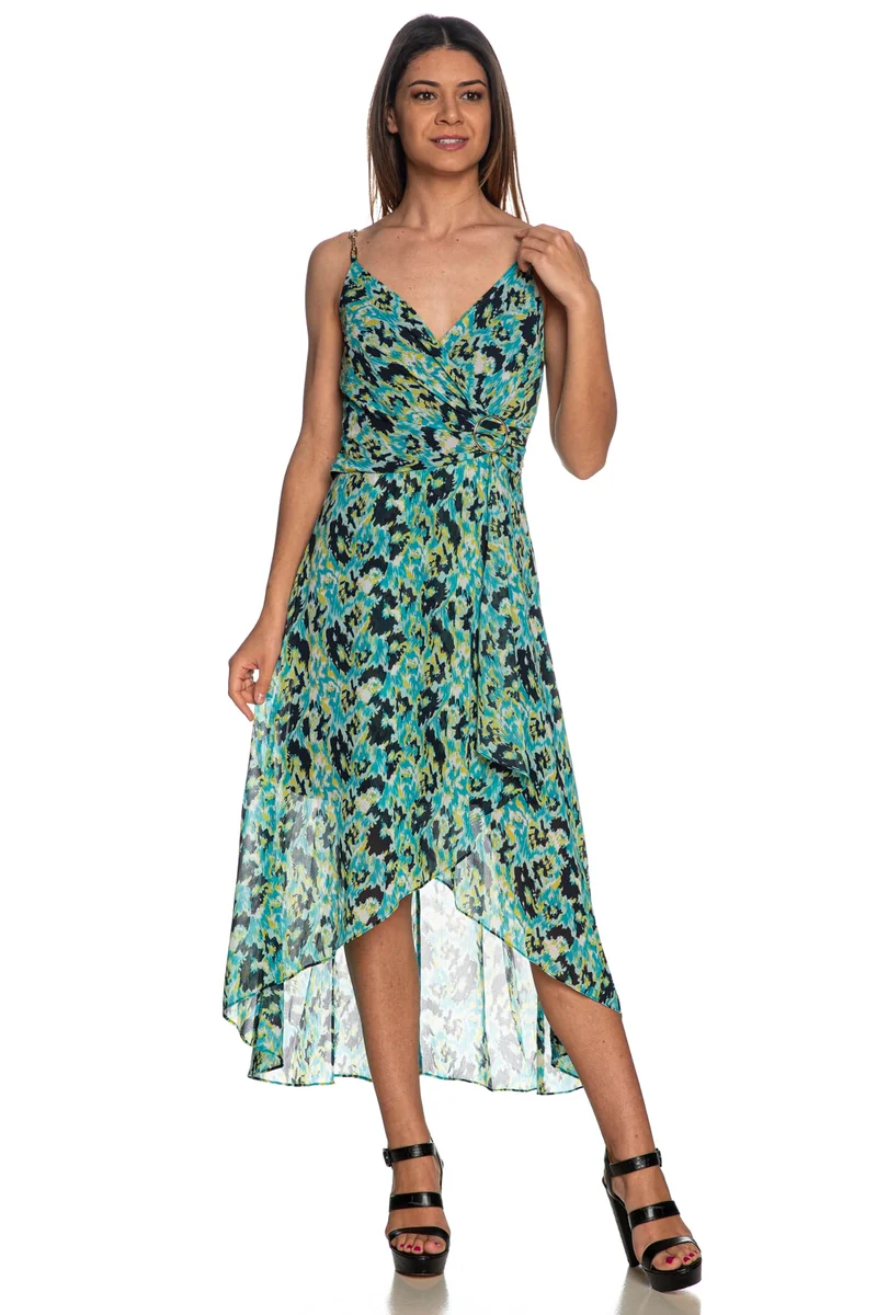Abito Lungo Morgan Reuilla Da Donna Fantasia Astratta Blu Verde Acido Tiffany