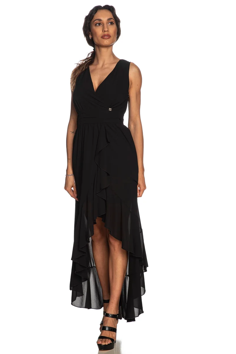 Abito Lungo Markup Neck Ribbon Da Donna Nero