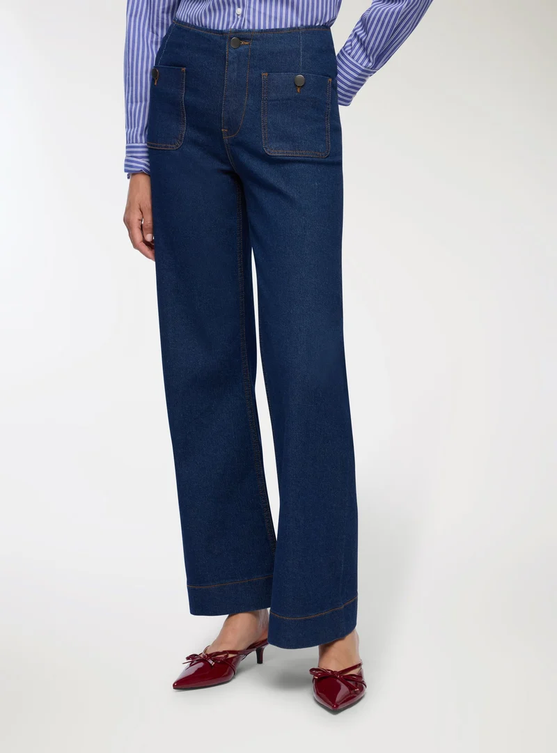 Jeans scuri wide leg con tasche applicate