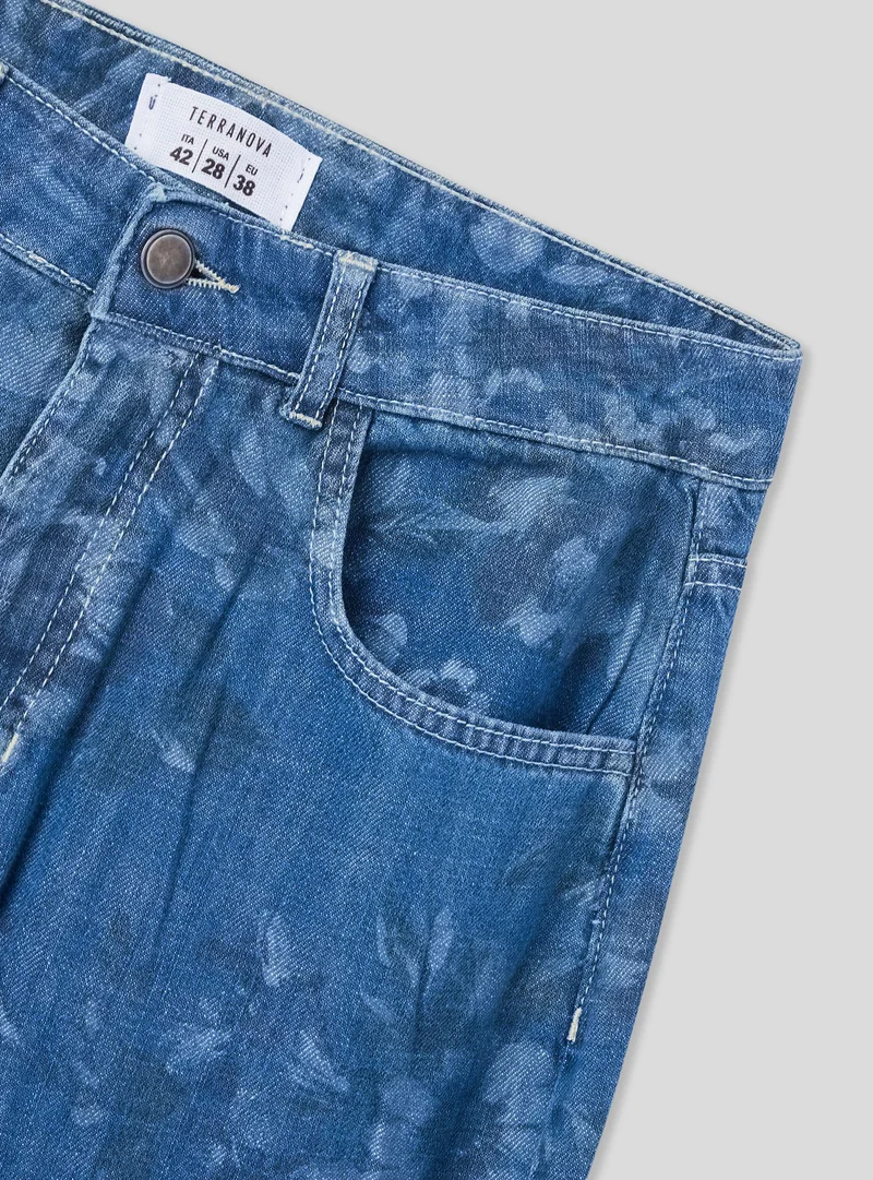 Jeans straight stampa floreale con risvolto
