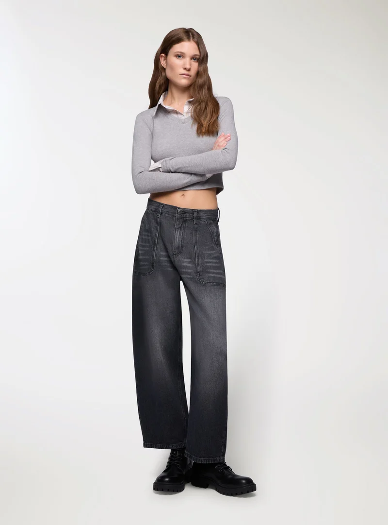 Maglia crop con collo camicia