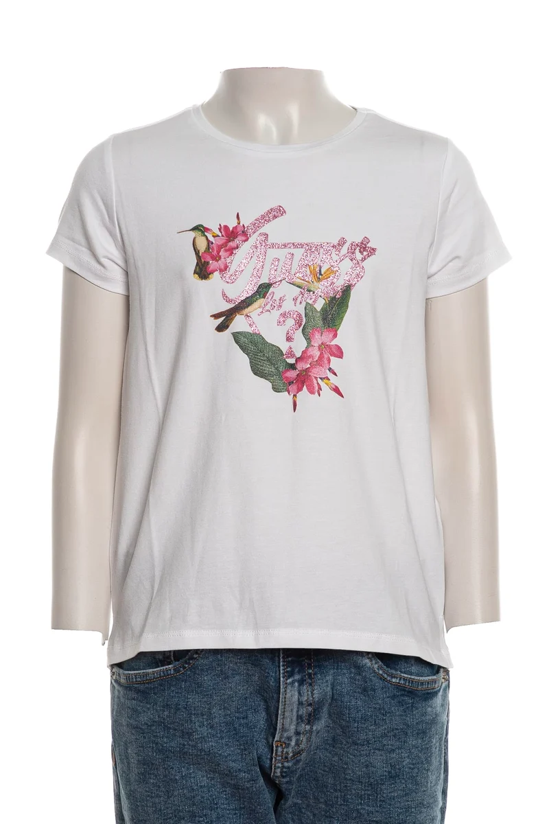T Shirt Guess Esotic Shiny Brand Tee Da Bambina Bianca