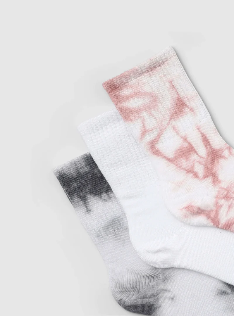 Pack 3 paia calze fantasia tie-dye e tinta unita