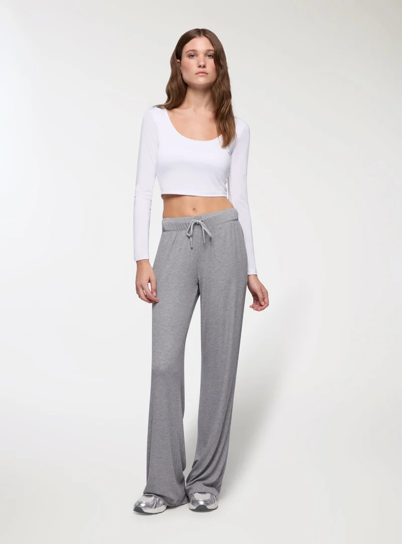 Pantaloni tuta wide leg in costina