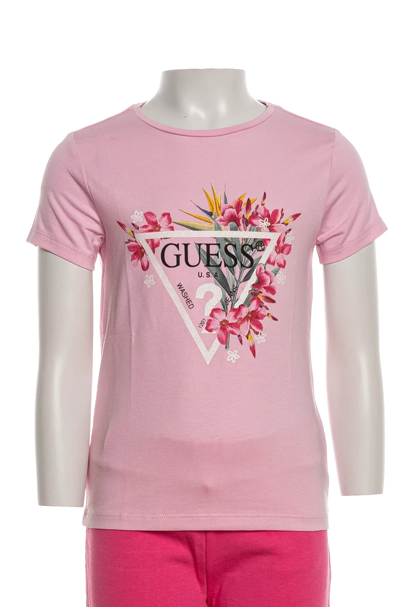 T Shirt Guess Flowers Shiny Brand Tee Da Bambina Rosa Confetto