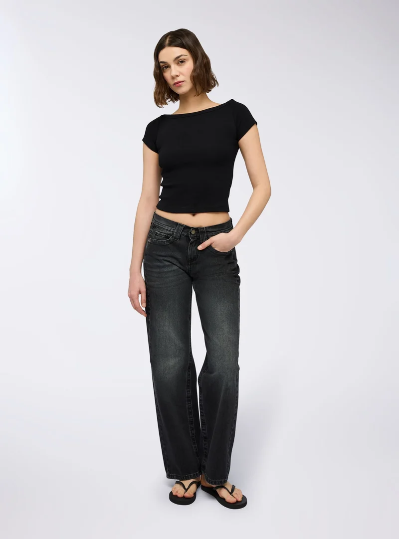 Jeans wide leg a vita bassa