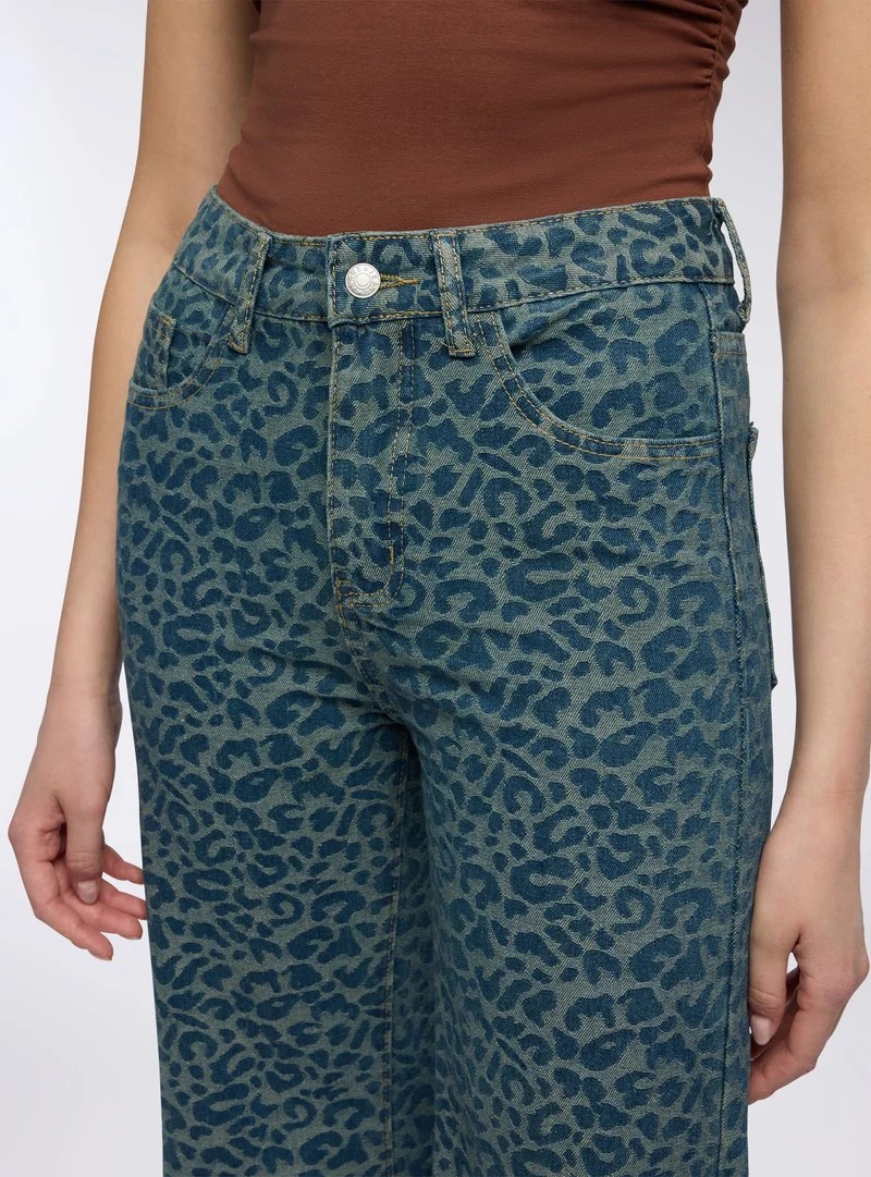 Jeans wide leg maculati