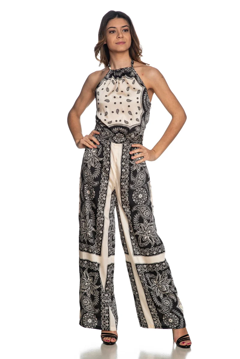 Tuta Intera Lunga Liu Jo Bandana Print Da Donna Nera Fantasia Foulard Panna Nero