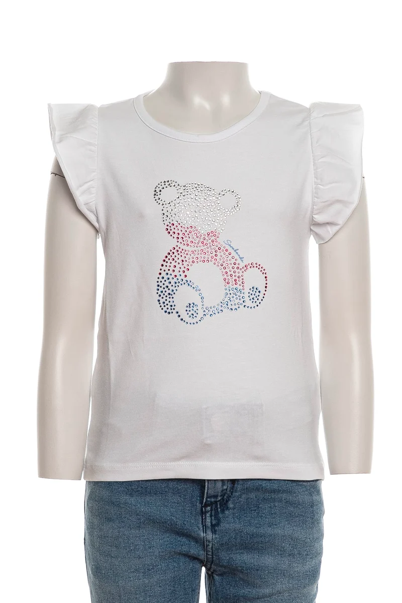T Shirt Sarabanda Sleeveless Shiny Bear Da Bambina Bianca