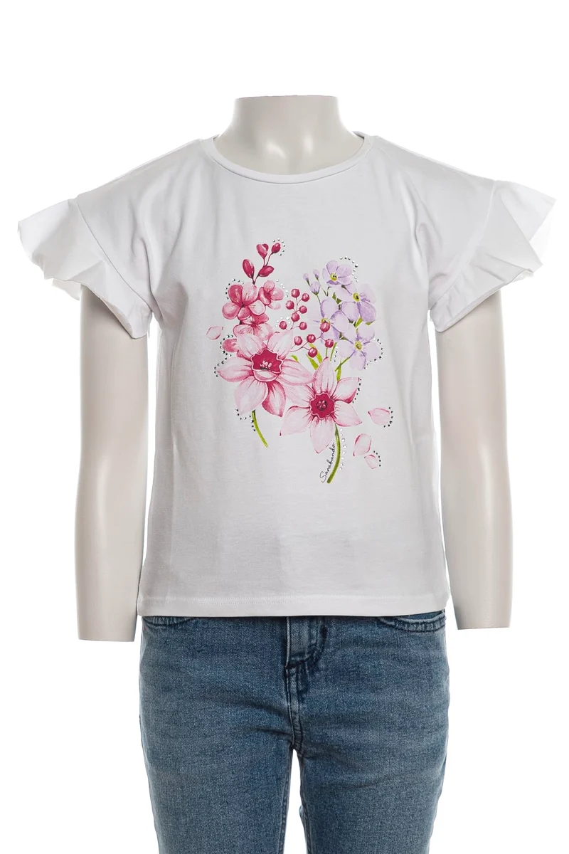 T Shirt Sarabanda Flowers Ss Fly Da Bambina Bianca