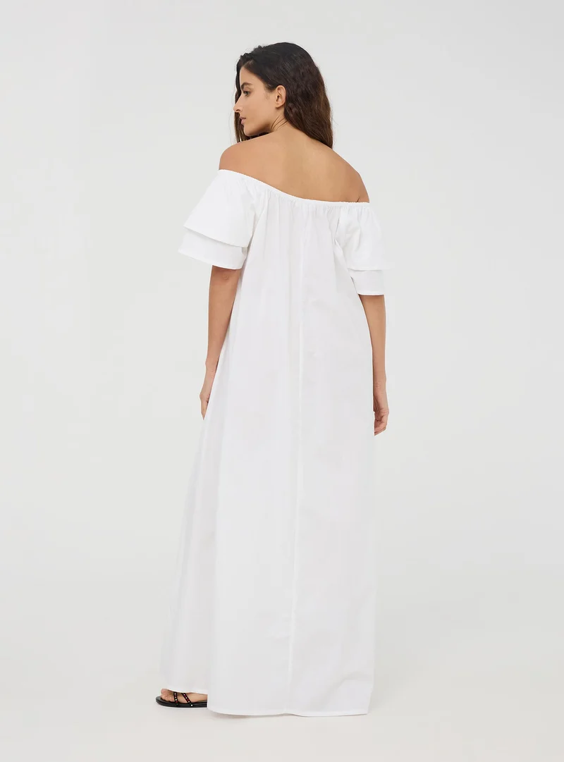 Vestito lungo in popeline a maniche corte