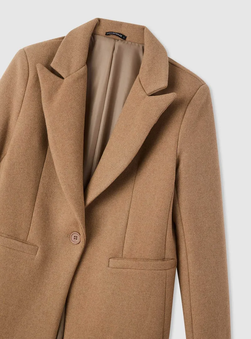 Cappotto lungo monopetto in misto lana