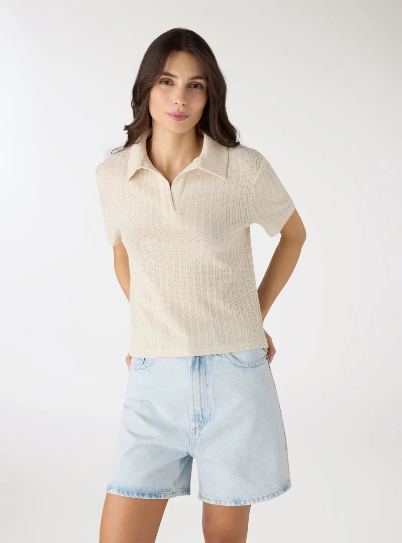 T-shirt polo effetto crochet