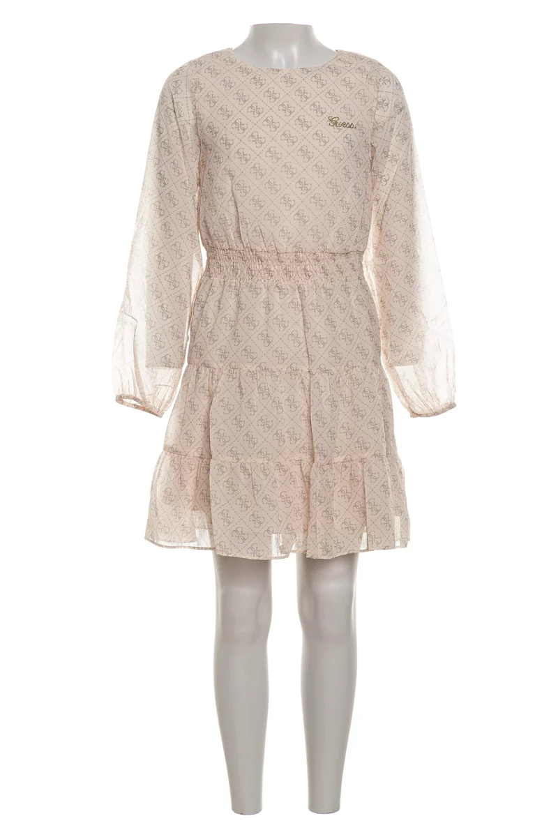 Abito Corto Guess Logo Dress Da Bambina Panna Stampa Loghi 4 G