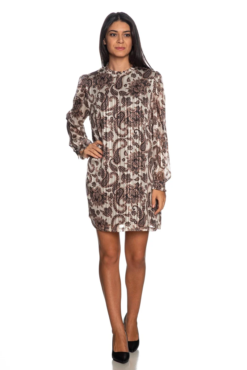 Abito Corto Liu Jo Tunica Da Donna Fantasia Paisley Beige Marrone Nero