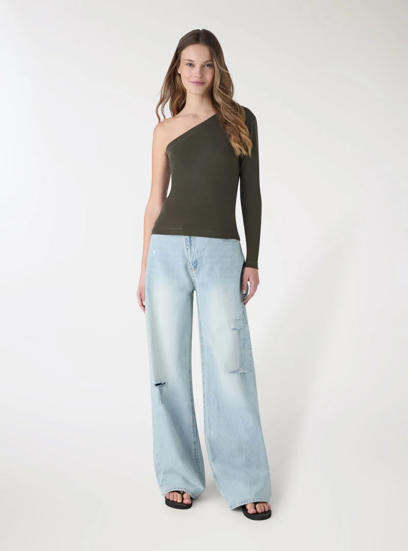 T-shirt monospalla a costine