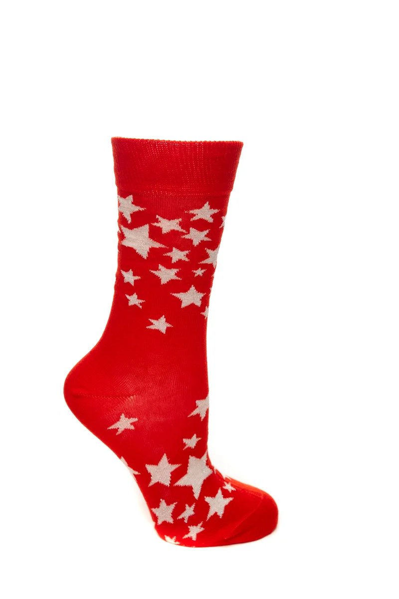 Calzino Corto Happy Socks Stars 1 Pack Da Donna Rosso Fantasia Stelle Lurex Silver In Filato