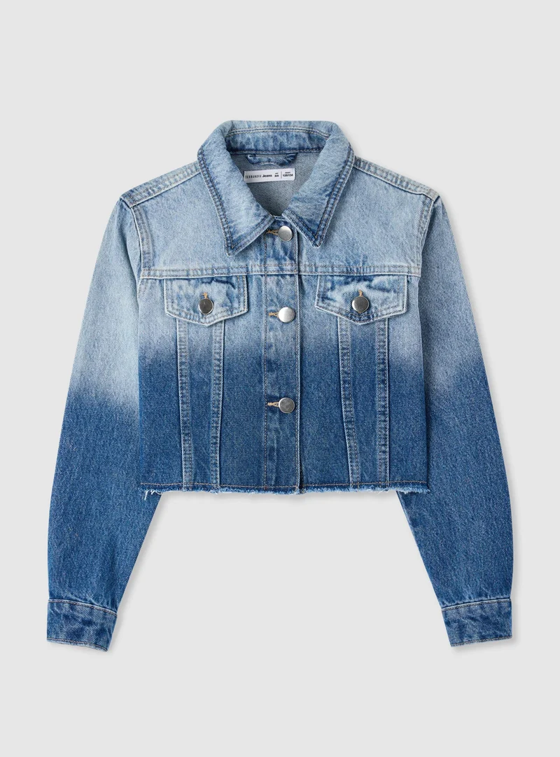 Giacca corta da bambina in denim con effetto dégradé