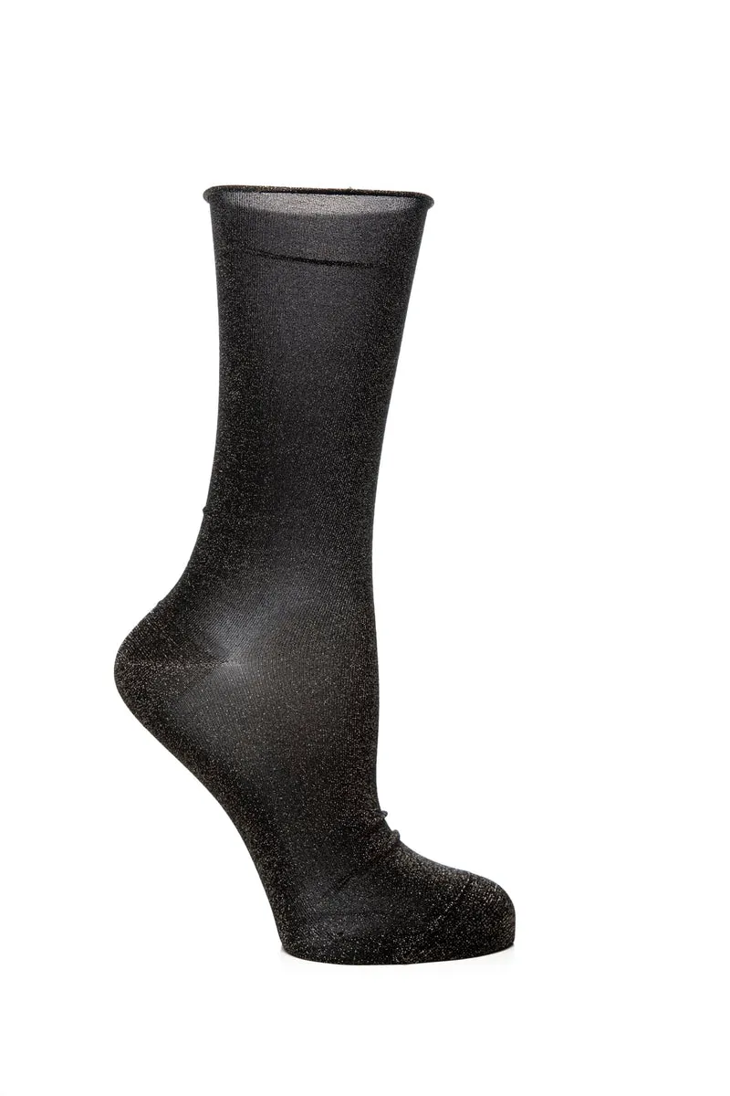 Calzino Corto Gallo Gold Da Donna Lurex Nero Oro In Filato