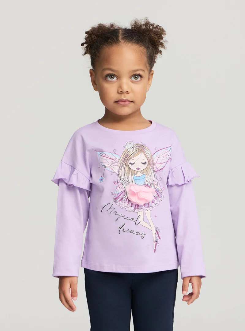 T-shirt stampa fata e volant