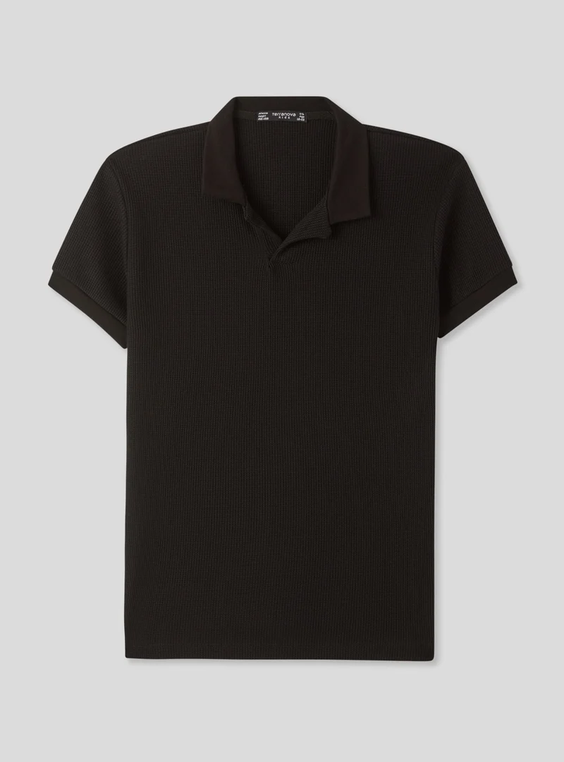 Polo tessuto effetto waffle