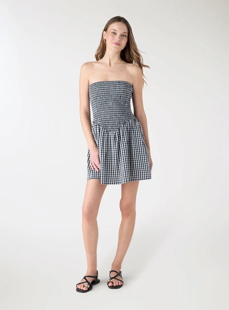 Vestito a fascia con punto smoké fantasia vichy