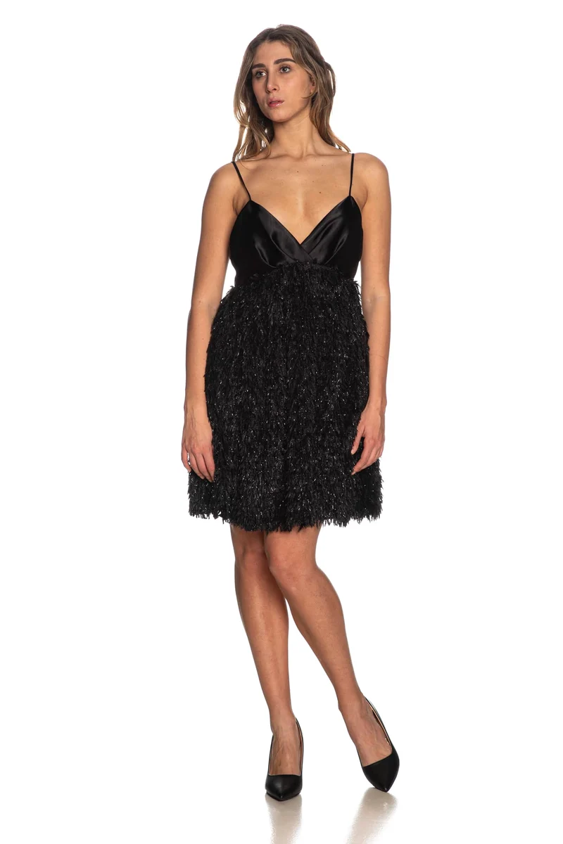 Abito Corto Please Plumes Da Donna Nero Lurex Nero