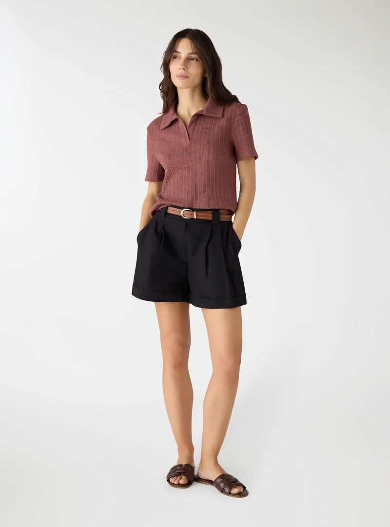T-shirt polo effetto crochet