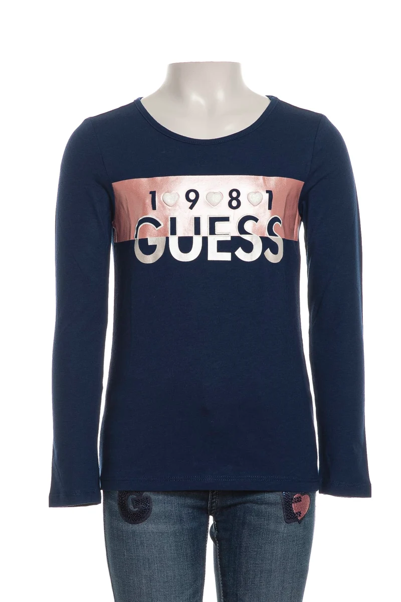 T Shirt Guess Sign Print Baby Da Bambina Blu Reale
