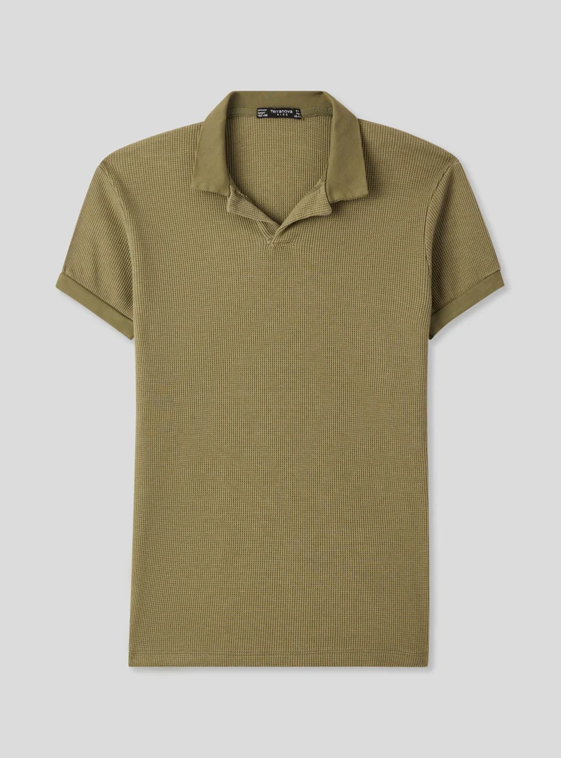 Polo tessuto effetto waffle