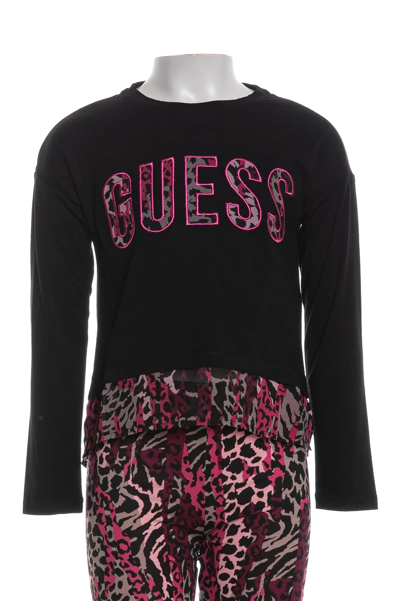 T Shirt Guess High Low Animalier Da Bambina Nera