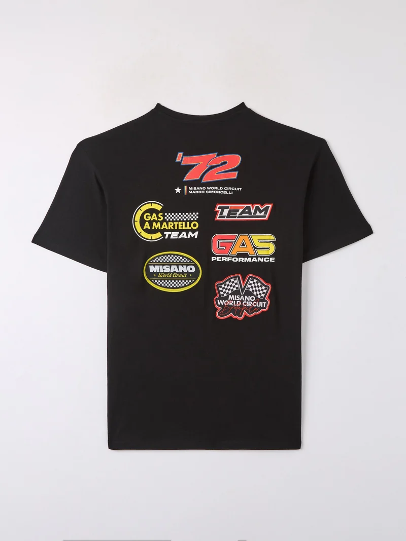 T-shirt con scritte e patch logo MWC