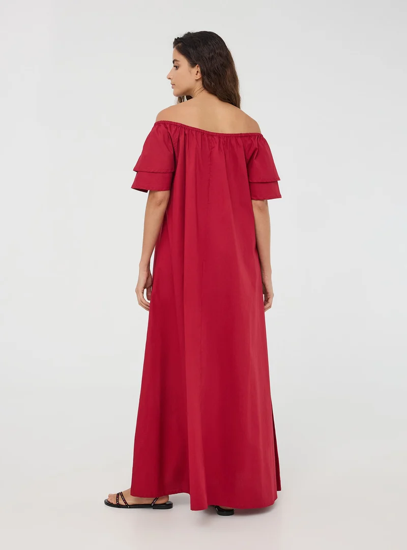 Vestito lungo in popeline a maniche corte