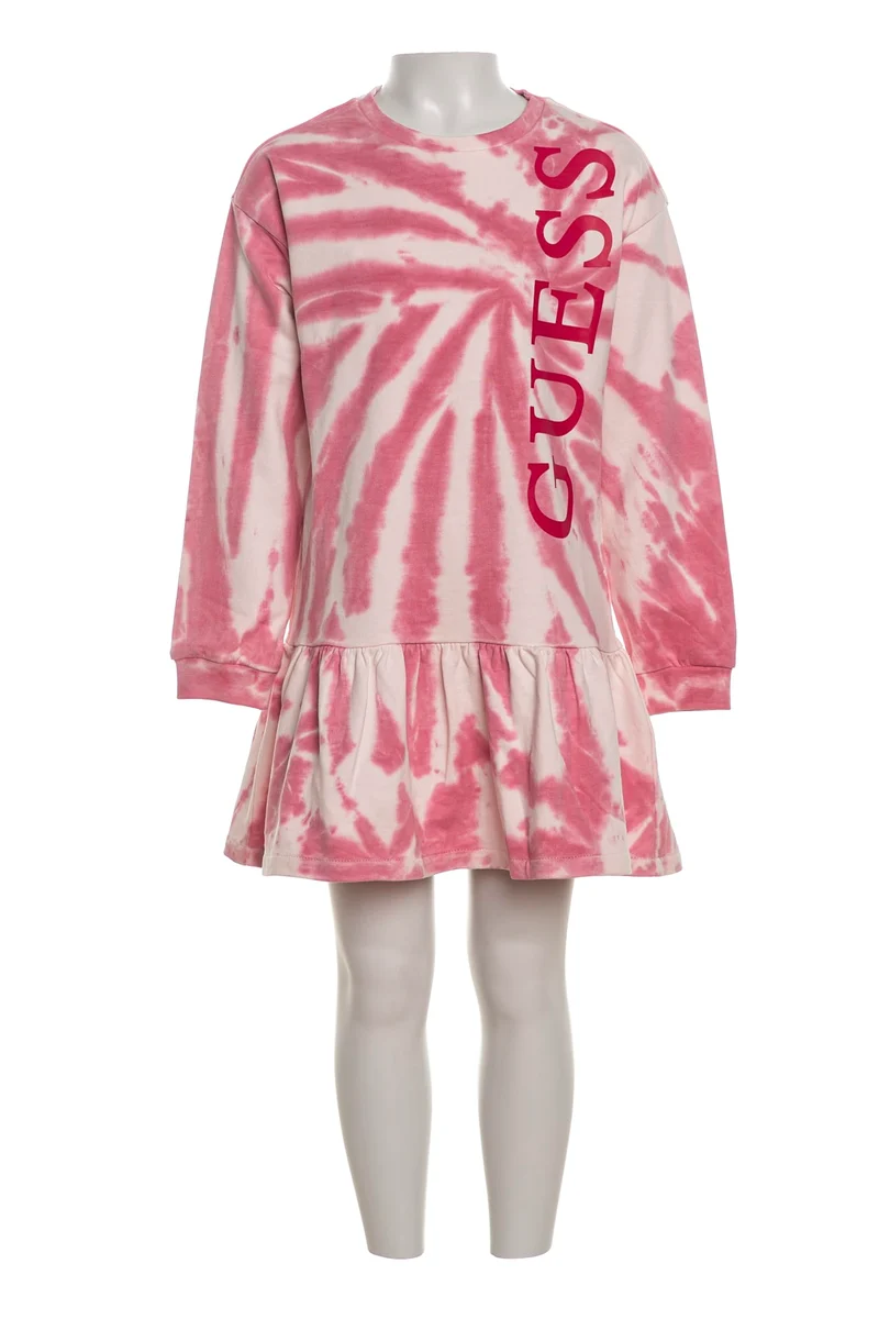 Abito Corto Guess French Terry Td Da Bambina Stampa Tie & Dye Bianco Rosa Bubble