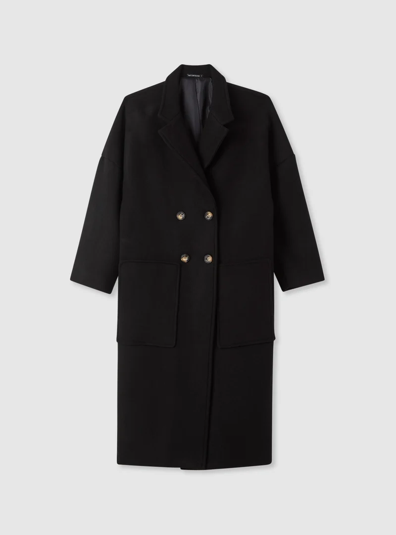 Cappotto lungo doppiopetto in misto lana