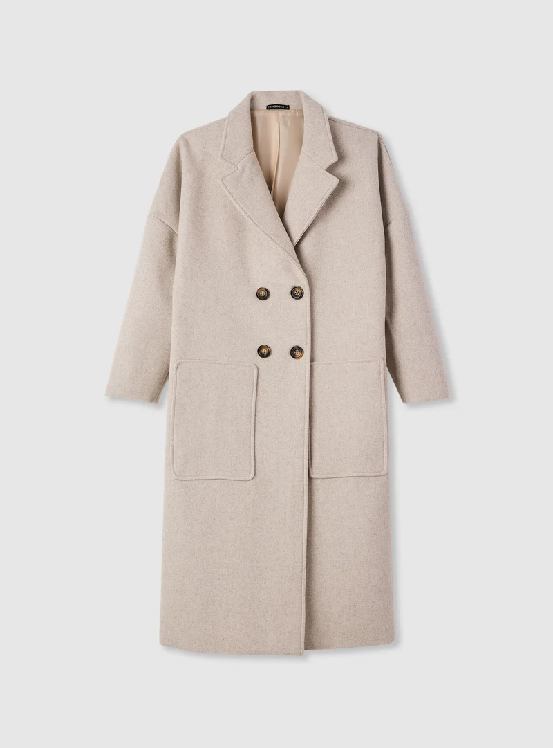 Cappotto lungo doppiopetto in misto lana