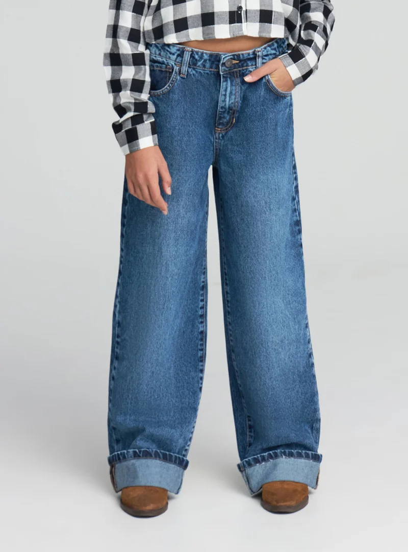Jeans wide leg con applicazione stella