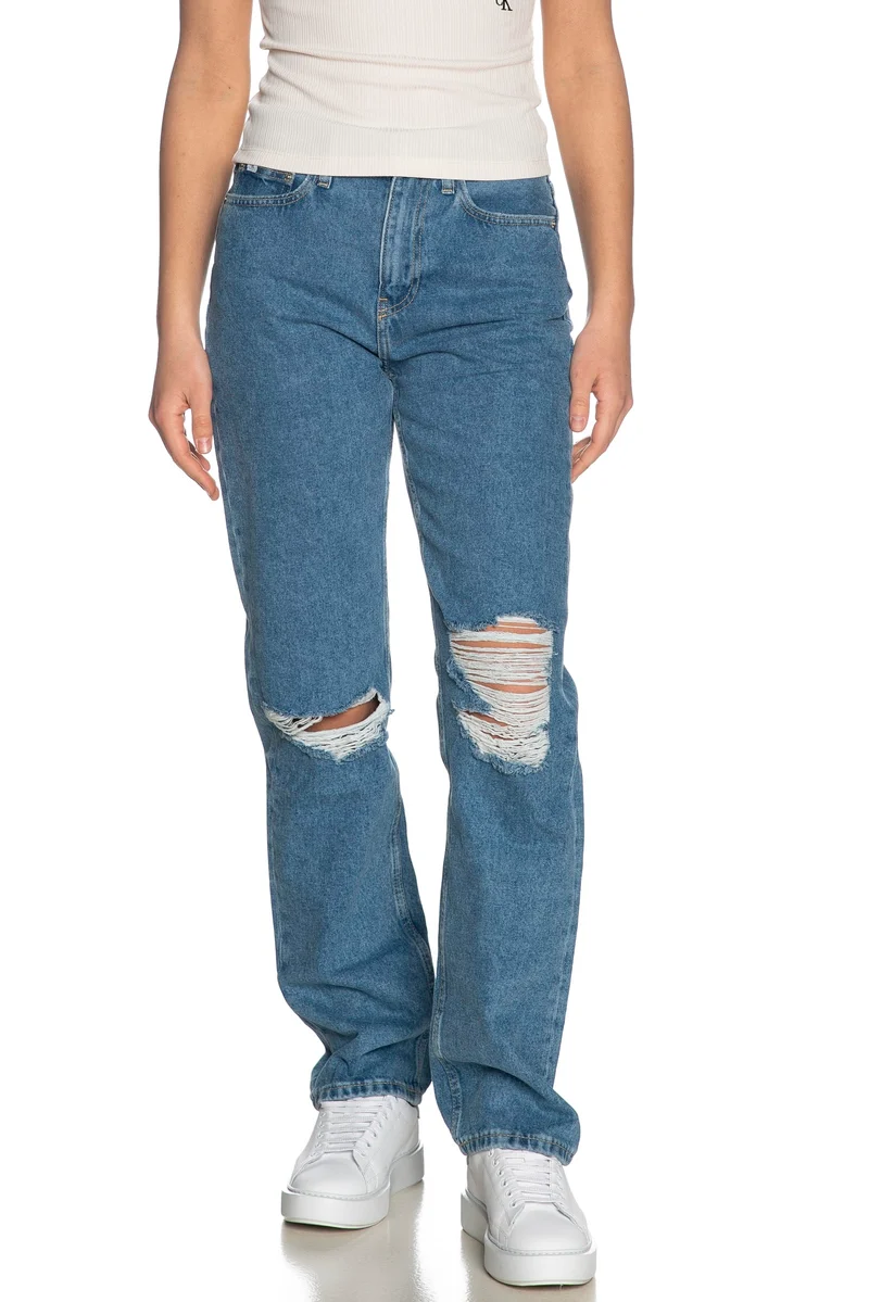 Jeans Calvin Klein High Rise Straight Da Donna Denim Light Medio Blu