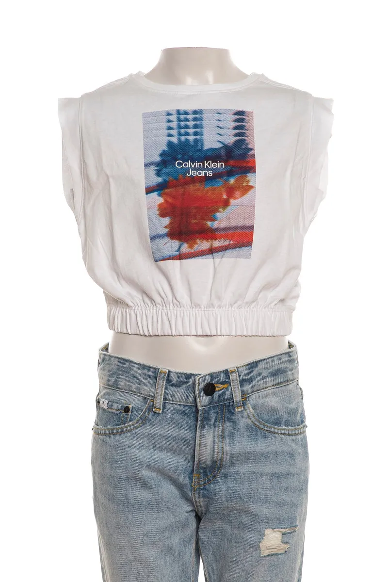 T Shirt Calvin Klein Graphic Print Da Bambina Bianca