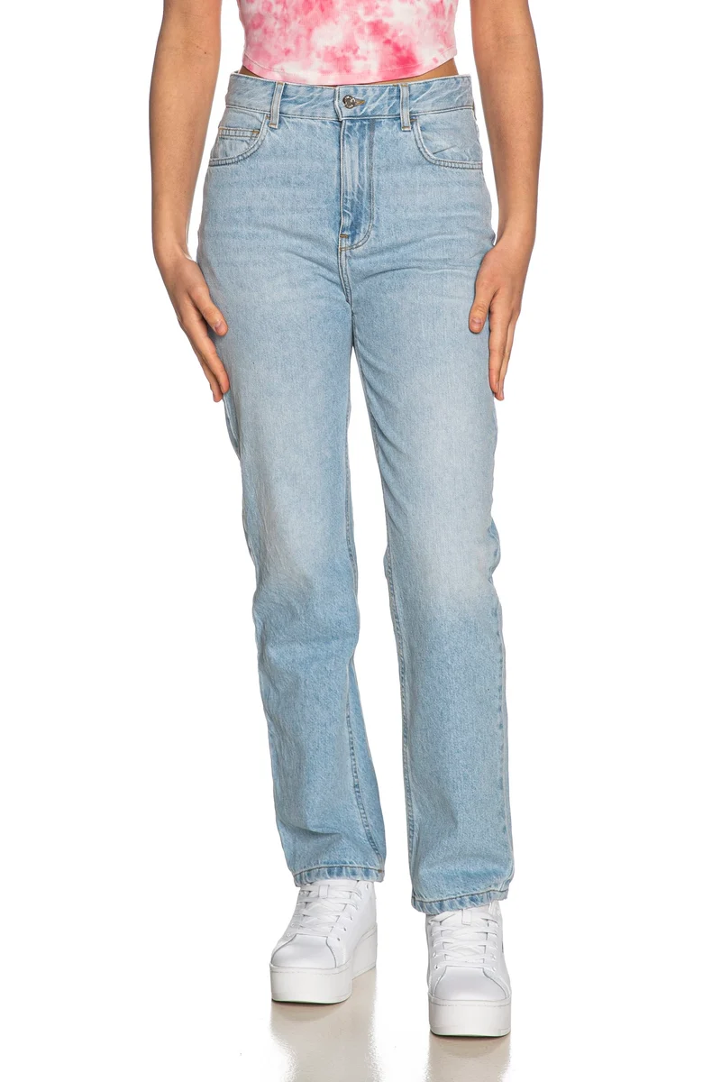 Jeans Liu Jo Straight Friend Da Donna Denim Delavè Light Blu