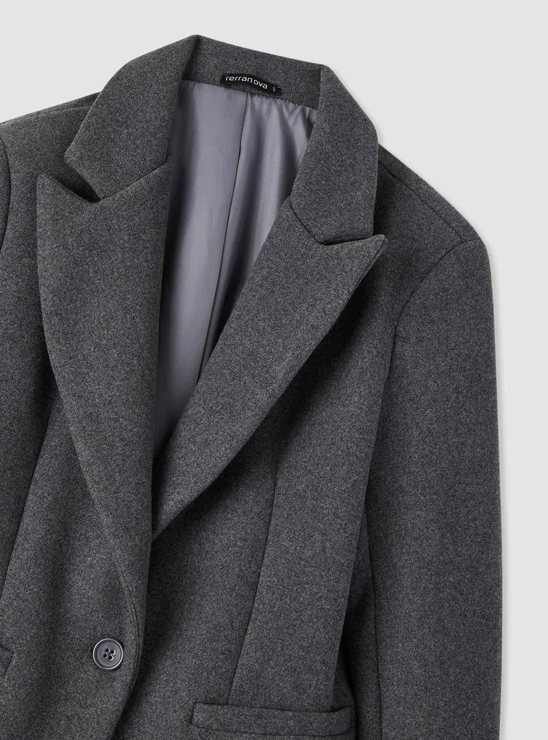 Cappotto lungo monopetto in misto lana