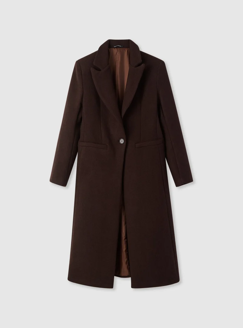Cappotto lungo monopetto in misto lana