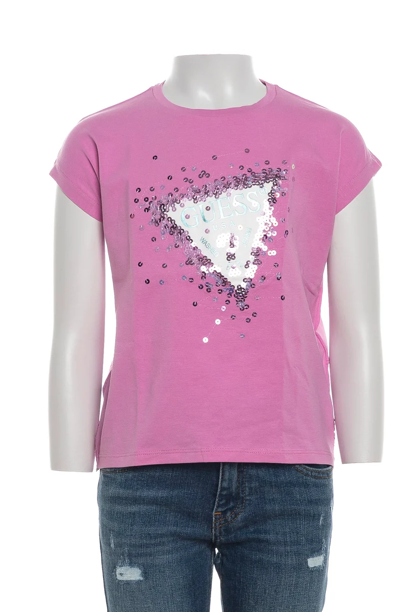 T Shirt Guess Logo Glam Da Bambina Rosa Bubble