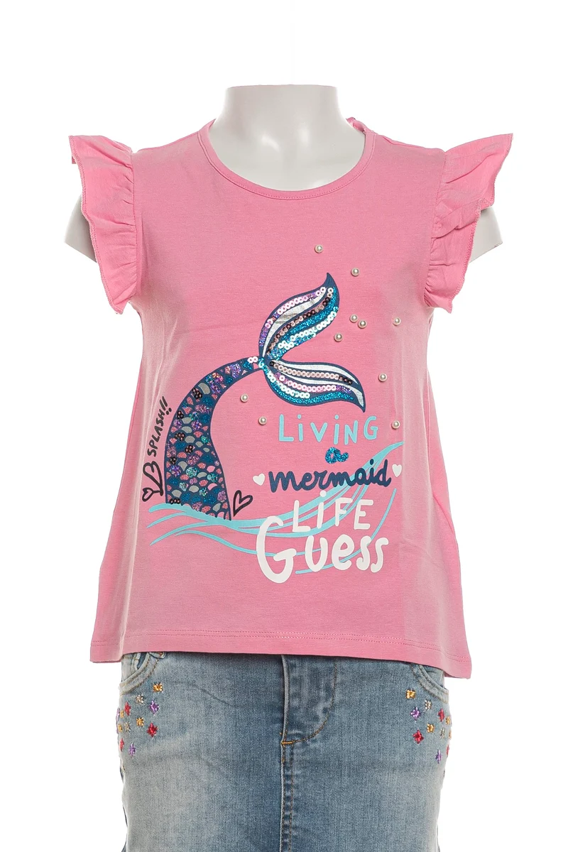 T Shirt Guess Mermaid Da Bambina Rosa Bubble