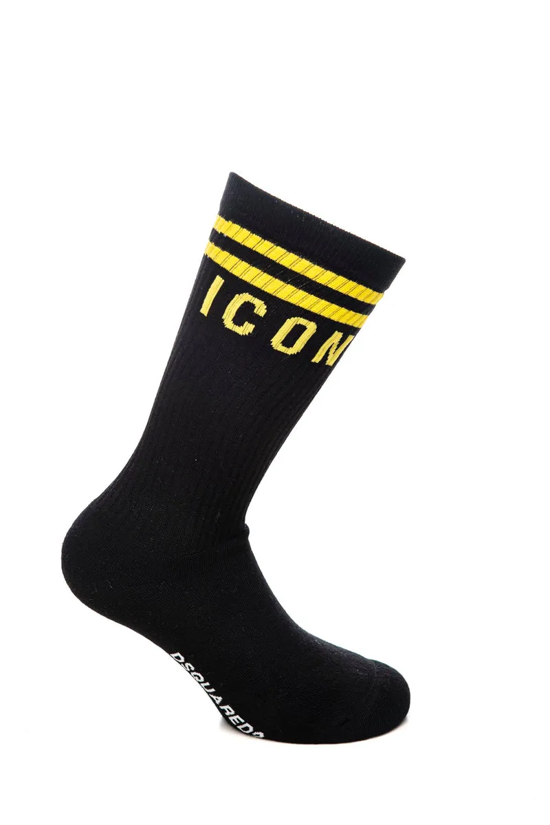 Calzino Medio Dsquared2 Mid Crew Da Uomo Nero Giallo In Filato