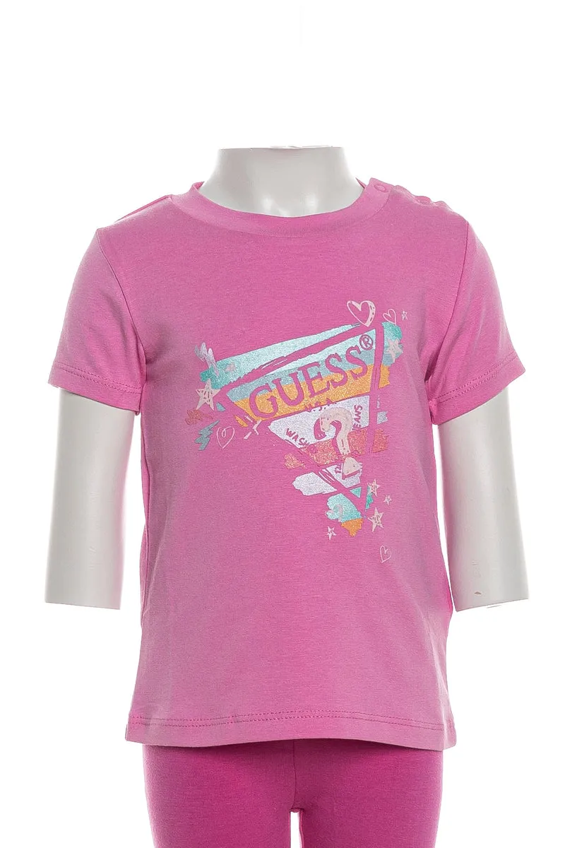 T Shirt Guess Brand Hearts Stars Ss Da Bambina Rosa Bubble