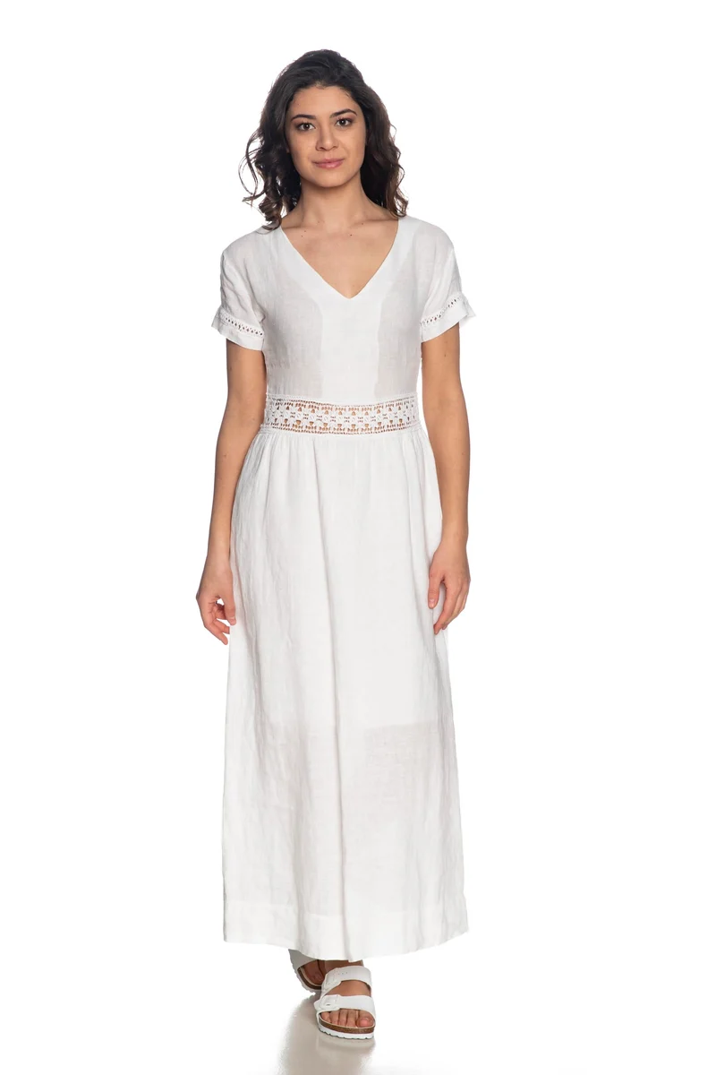 Abito Lungo Markup Linen Da Donna Bianco