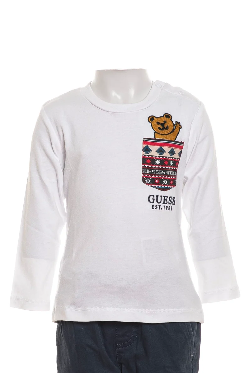T Shirt Guess Bear In Pocket Baby Da Bambino Bianca