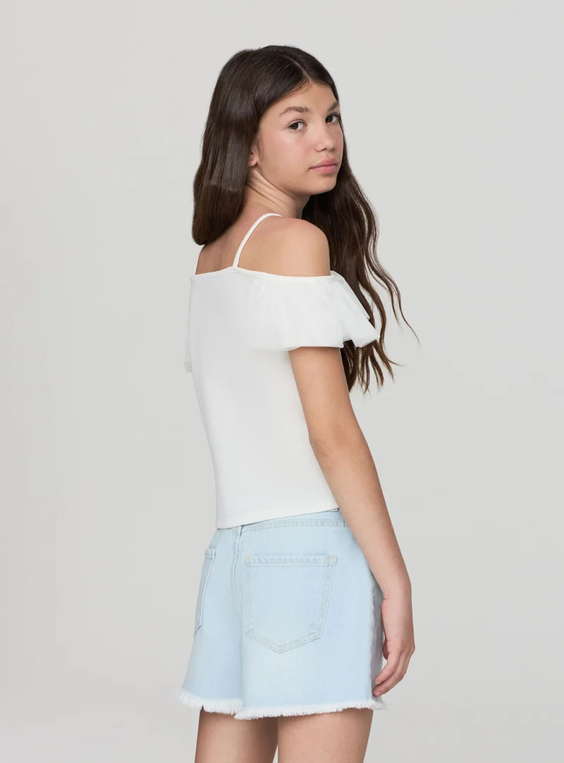 Shorts jeans con strass multicolor